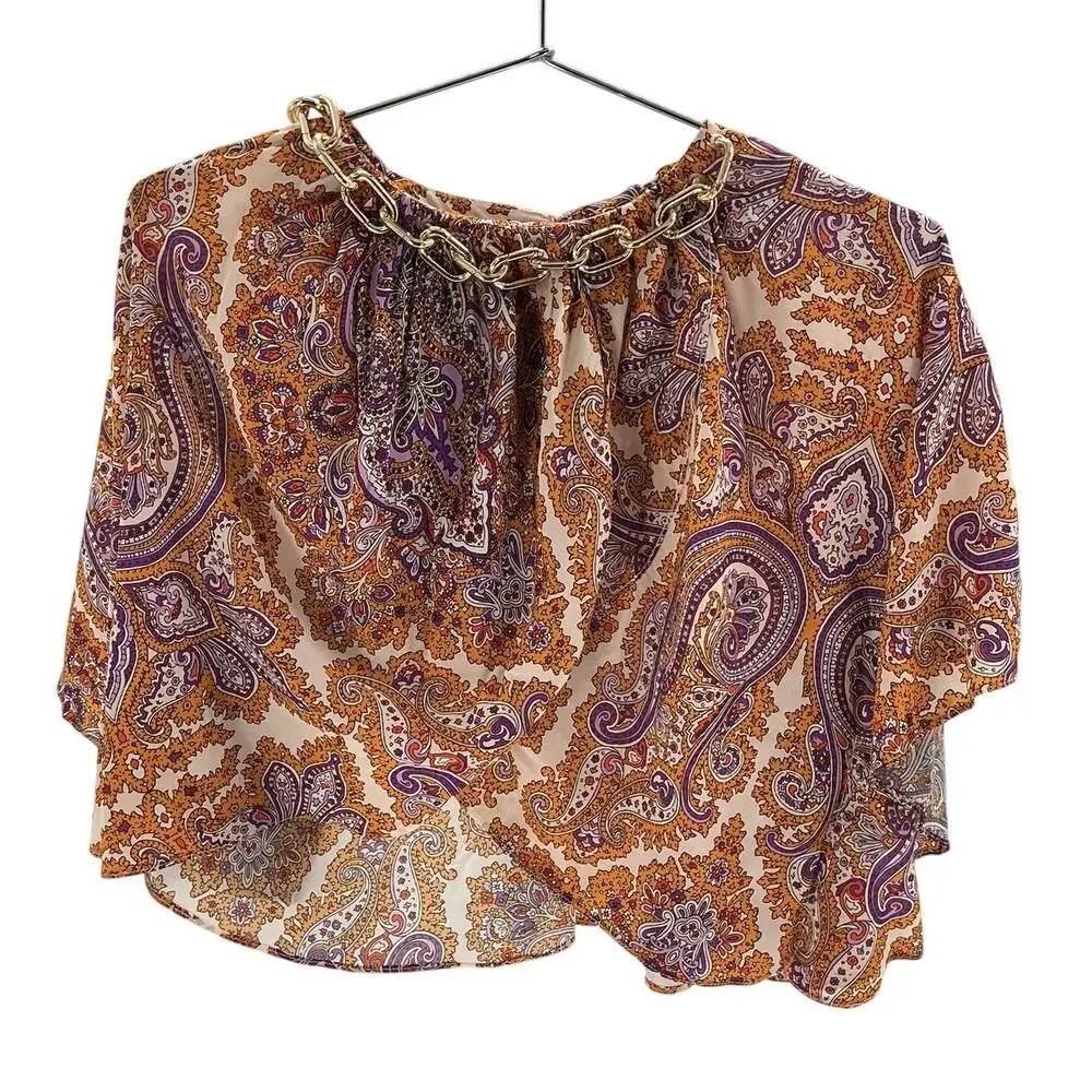 L'Academie Paisley Orange Kylo Blouse Size M - Picture 2 of 4